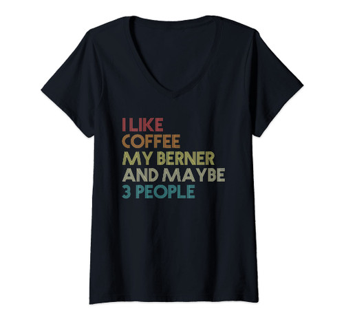 Womens Bernese Mountain Dog Owner Coffee Lovers Quote Vintage Retro V-Neck T-Shirt