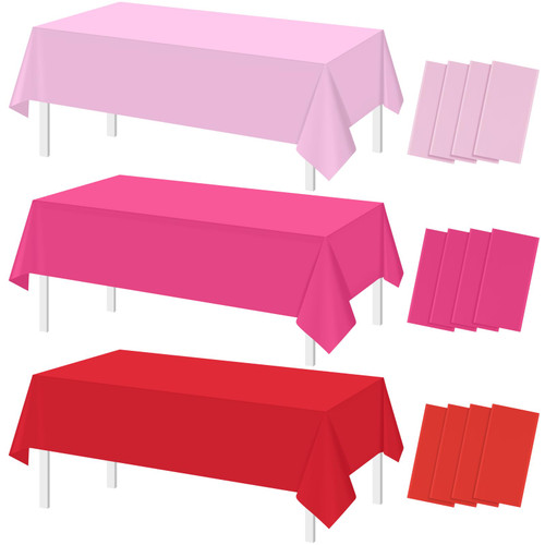 MASHAN 12Pcs Valentines Day Plastic Tablecloths, Disposable Red Pink Table Cloth Rectangular Table Covers for Valentine's Day Wedding Engagements Anniversary Birthday Party Decorations, 54 x 108 Inch