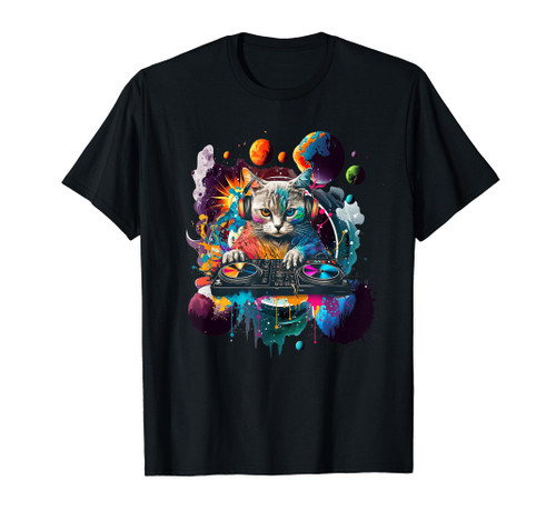Space Cat DJ Funny Cat in Space Galaxy and Music Lovers T-Shirt Space Cat DJ Funny Cat in Space Galaxy and Music Lovers T-Shirt