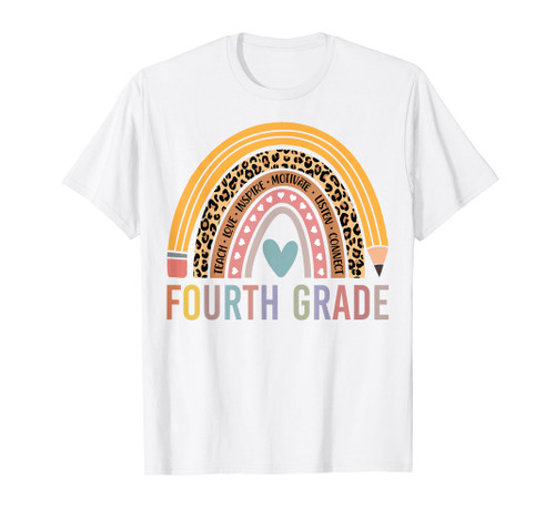 100th Day Of School 4th Grade Teacher Rainbow Leopard T-Shirt 100th Day Of School 4th Grade Teacher Rainbow Leopard T-Shirt