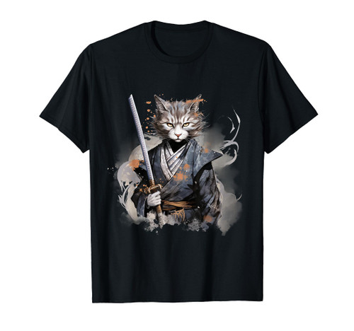 Japanese Samurai Cat Warrior Art Ninja Anime Lovers Kawaii T-Shirt