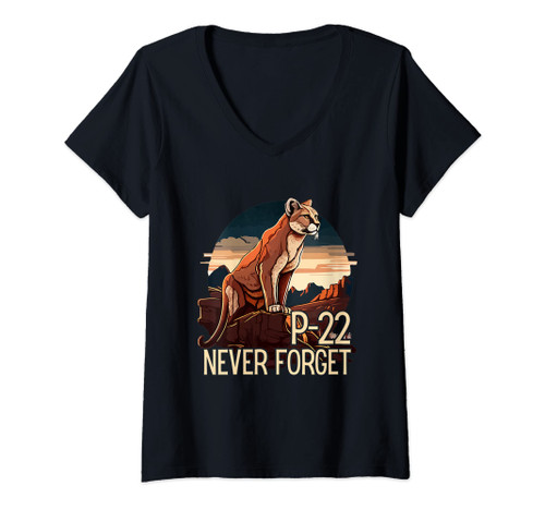 Womens P-22 Mountain Lion Never Forget P-22 V-Neck T-Shirt