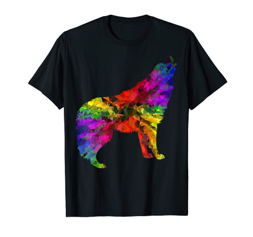 Multi Colored Rainbow Wolf Howling At The Full Moon T-Shirt