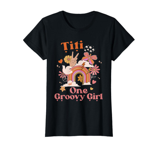 Titi of One Groovy Girl Boho Hippie Retro Rainbow Peace Sign T-Shirt