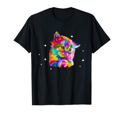 Colorful Cute Funny Rainbow Kitten Rave Cat T-Shirt
