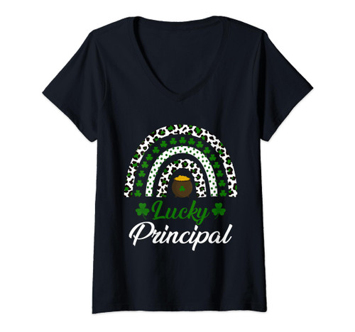 Womens Lucky Principal Rainbow St Patricks Day Lucky Principal V-Neck T-Shirt