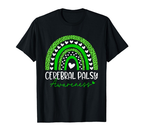 We Wear Green Cerebral Palsy CP Awareness Rainbow Leopard T-Shirt
