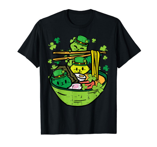 St Patricks Day Ramen Cats Saint Paddys Women Girls Kids T-Shirt
