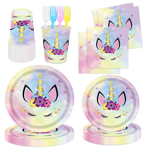 120PCS Unicorn Party Tableware Set Birthday Party Supplies, Plates, Cups, Napkins and Forks, Unicorn Party Decorations for Baby Shower, Birthday, Unicorn Themed Parties Serves 24 120PCS Unicorn Party Tableware Set Birthday Party Supplies, Plates, Cups, Napkins and Forks, Unicorn Party Decorations for Baby Shower, Birthday, Unicorn Themed Parties Serves 24