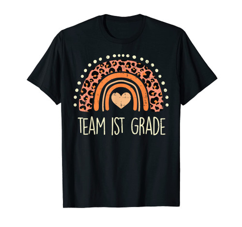 Peach Leopard Rainbow Team 1st Grade Last Day School Teacher T-Shirt Peach Leopard Rainbow Team 1st Grade Last Day School Teacher T-Shirt