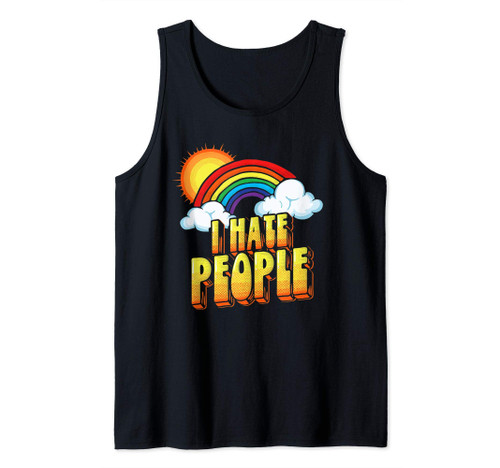 I Hate People Funny Antisocial Distressed Vintage Rainbow Tank Top