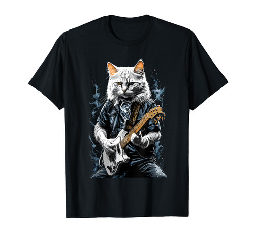 Cat Playing Guitar, Rockstar Cat, Cat Guitarist, Rocker Cat T-Shirt