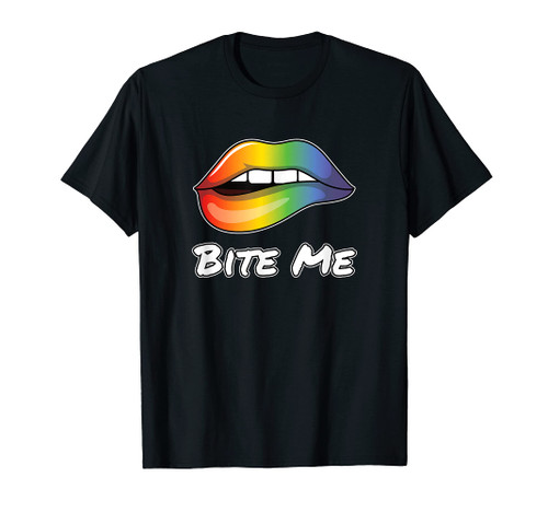 LGBTQ Gay Pride Funny Rainbow Lips Bite Me Pride Month T-Shirt