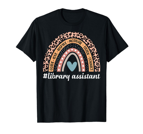 Library Assistant Rainbow Leopard Librarian T-Shirt