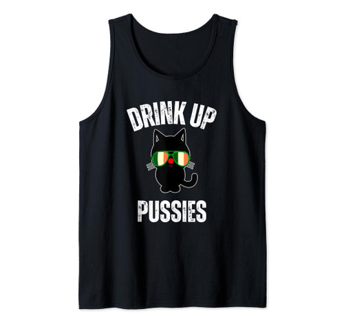 St Patrick's Day Drink Up Pussies Cute Cat Irish Sunglasses Tank Top