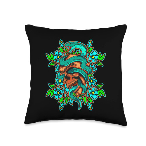 Moon Tiger Vibrant Serpent and Skull-Death and Decay Symbolism Gift Throw Pillow, 16x16, Multicolor
