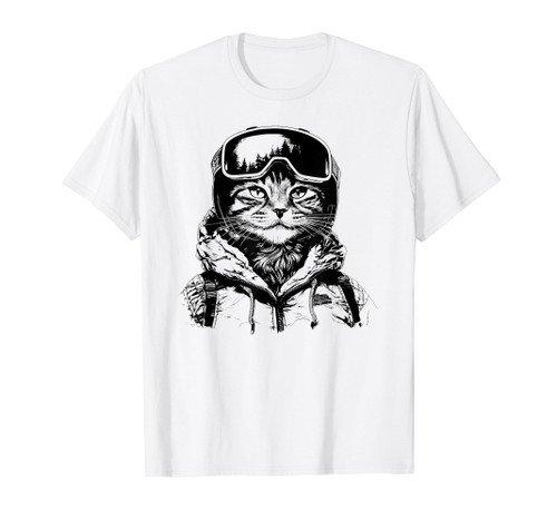 The Meowtains Are Calling Snowboard Skiing Cat retro T-Shirt