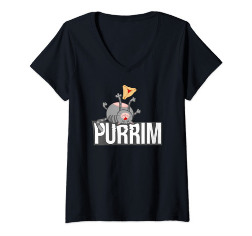 Womens Purim for cat lovers - Purr - Purim costume V-Neck T-Shirt