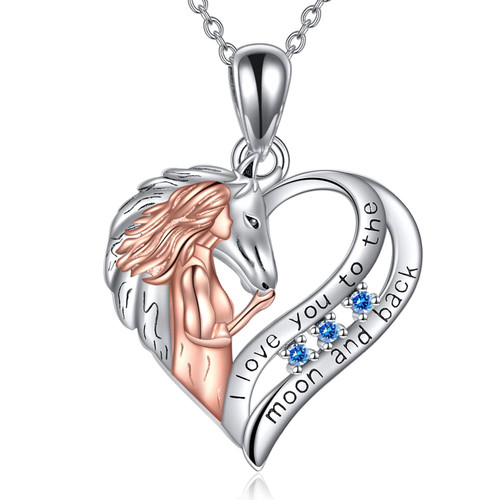 Horse Necklace Gifts Sterling Silver I Love You to The Moon and Back Horse and Girl Love Heart Pendant Necklace Jewelry for Women Horse Lovers (Blue horse necklace) Horse Necklace Gifts Sterling Silver I Love You to The Moon and Back Horse and Girl Love Heart Pendant Necklace Jewelry for Women Horse Lovers (Blue horse necklace)