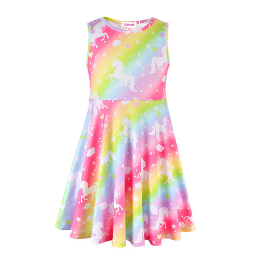 JESKIDS Little Girls Unicorn Dress Sleeveless Casual Twirl Dresses Print Sundress Rainbow Unicorn Cloud 6-7 Years JESKIDS Little Girls Unicorn Dress Sleeveless Casual Twirl Dresses Print Sundress Rainbow Unicorn Cloud 6-7 Years