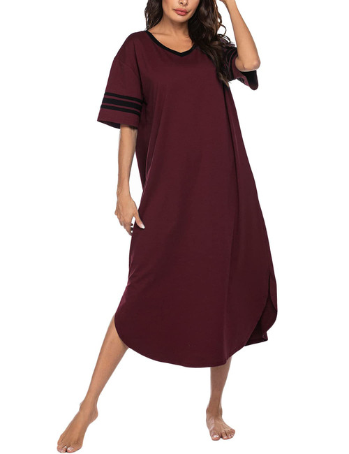 Ekouaer Womens, Sleepwear, Soft Long Nightgown Nightshirt, Loungewear, Short Sleeve Pajama House Dress, V Neck Sleep Shirts, Wine Red, X-Large Ekouaer Womens, Sleepwear, Soft Long Nightgown Nightshirt, Loungewear, Short Sleeve Pajama House Dress, V Neck Sleep Shirts, Wine Red, X-Large