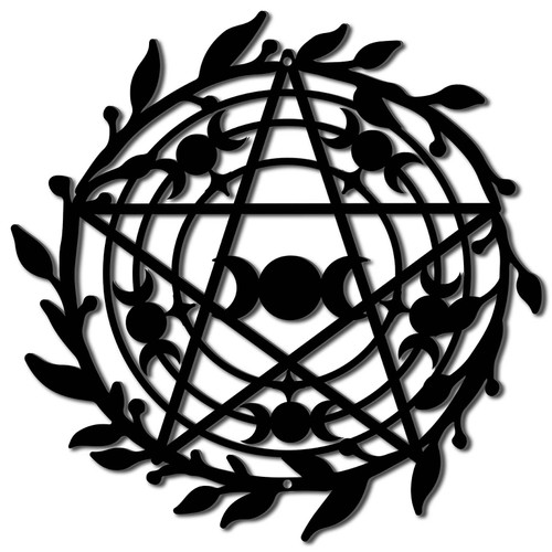 CREATCABIN Pentagram Metal Decor Moon Phase Wall Decoration Black Sculptures Hollow Out Wall Hanging Metal Round Ornament Wall Art for Living Room Bedroom Home Office Kitchen Party Decor 12 x 12Inch