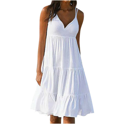 hamovessi Dresses for Women 2022 Summer V Neck Sleeveless Elastic Waist Dress Tiered Smocked Loose Midi Dress (White, XXL) hamovessi Dresses for Women 2022 Summer V Neck Sleeveless Elastic Waist Dress Tiered Smocked Loose Midi Dress (White, XXL)