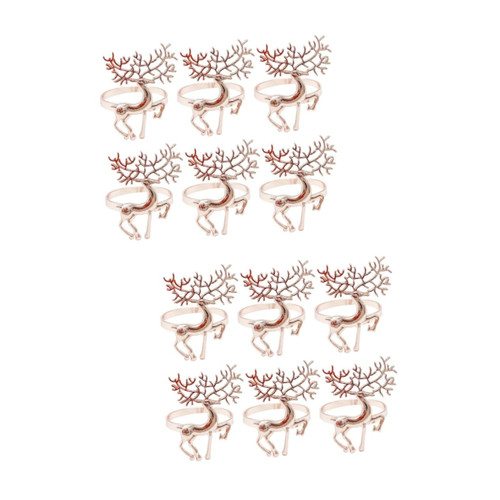 MAGICLULU 12 Pcs Christmas Fawn Napkins Deer Table Ring Decorative Napkins Serviette Buckle Ring Christmas Deer Napkin Ring Holder Reindeer Serviette Ring Elk Antler Decorate Alloy Wedding