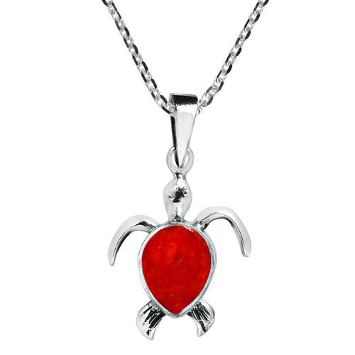 AeraVida Trendy Casual Sea Turtle Reconstructed Red Coral Unisex .925 Sterling Silver Pendant Necklace AeraVida Trendy Casual Sea Turtle Reconstructed Red Coral Unisex .925 Sterling Silver Pendant Necklace