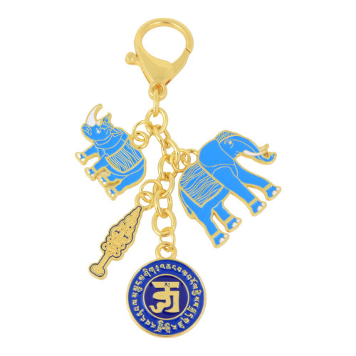 2024 Feng Shui Elephant and Rhinoceros w/Ksitigarbha Staff Amulet Keychain