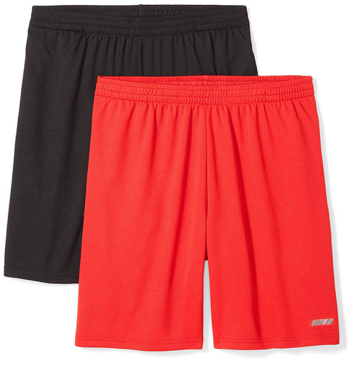 Amazon Essentials Men's Performance Tech Loose-Fit Shorts (Available in Big & Tall), Pack of 2, Black/Red, Large