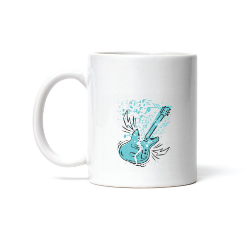 Music Fans Gift Broken Electric Guitar w Music Notes and Lightning Bolts Design 11oz 15oz White Coffee Mug