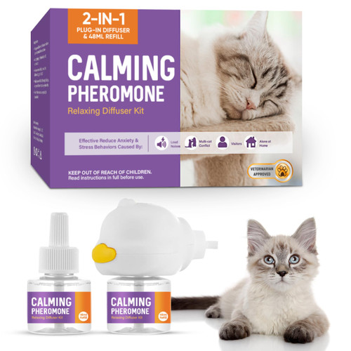 Hackerdom Cat Calming Diffuser, Cat Pheromones Calming Diffuser, Cat Anxiety Relief 2 in 1 Diffuser Kit, Effectively Soothe Stress for Cats, 1 Diffuser Head & 2 48ml Refills for 60 Days Supply