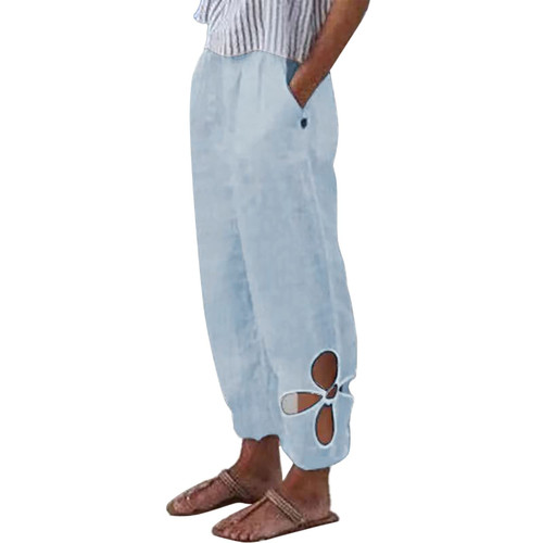 Bblulu Linen Pants for Women Casual Loose Cotton Trouser Lightweight Casual Pattern Linen Wide Leg Trousers Blue Bblulu Linen Pants for Women Casual Loose Cotton Trouser Lightweight Casual Pattern Linen Wide Leg Trousers Blue