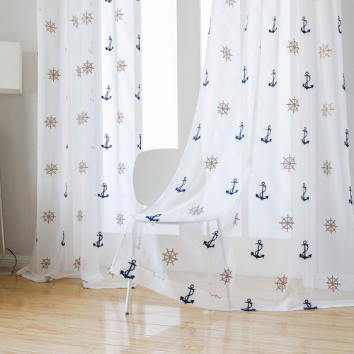Taisier Home Lake Life Sheer Curtains 72 Inch Length 2 Panels for Living Room, Nautical Anchor Lake Life Themed Kitchen Curtain Set with Grommet Top, Nautical Anchor Window Curtain Drapes for Bedroom