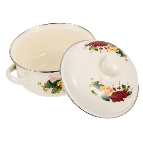 HOMSFOU Double Ear Enamel Soup Pot Enamel Stock Pot Cast Iron Oven Small Soup Pot with Lids Enamel Pots for Cooking Nonstick Saucepan Baking Sauce Pan with Lid Binaural Soup Pot Pasta Mix