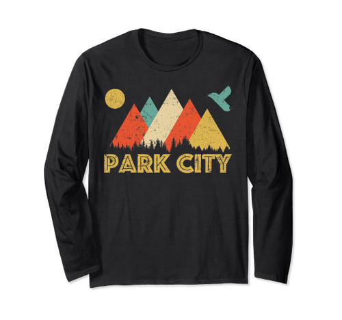 Park City Utah Retro Sunset Mountains Nature Hiking Camping Long Sleeve T-Shirt