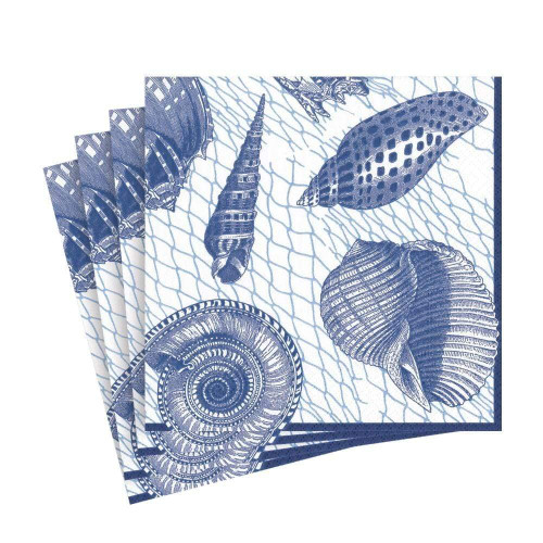 Caspari Netting and Shells Paper Luncheon Napkins in Blue, Two Packs of 20