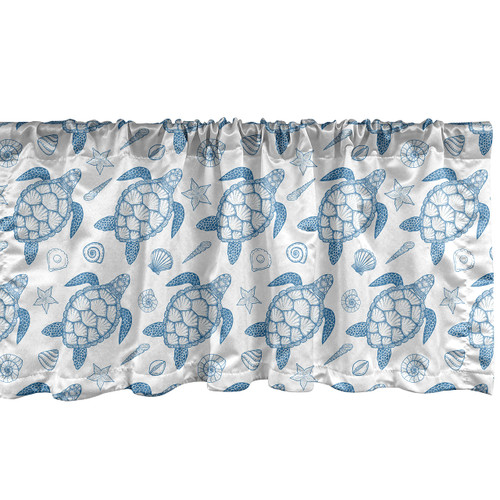 Ambesonne Turtle Window Valance, Subaquatic Animals Illustration Monochrome Sea Turtle and Shells Ocean Elements, Curtain Valance for Kitchen Bedroom Decor with Rod Pocket, 54" X 12", White Blue