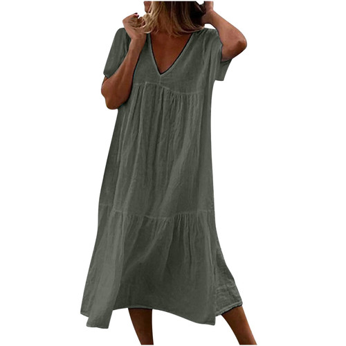 Vestidos Elegantes De Mujer para Fiesta Women's Summer Flowy Dress Short Sleeve Casual Midi Sundress Bodycon V Neck Beach Dresses Swing Sundress Grey Vestidos Elegantes De Mujer para Fiesta Women's Summer Flowy Dress Short Sleeve Casual Midi Sundress Bodycon V Neck Beach Dresses Swing Sundress Grey
