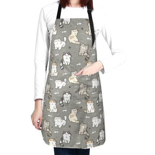 LVGOOKI Cute Cat Waterproof Apron with Adjustable with 2 Pockets Kitchen,Baking,Painting,Gardening