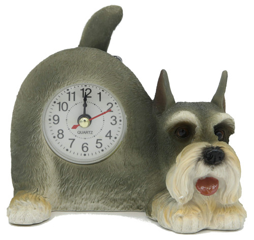 AIE Schnauzer Desk Clock with Wagging Tail GF89 6" Wx5 HQ