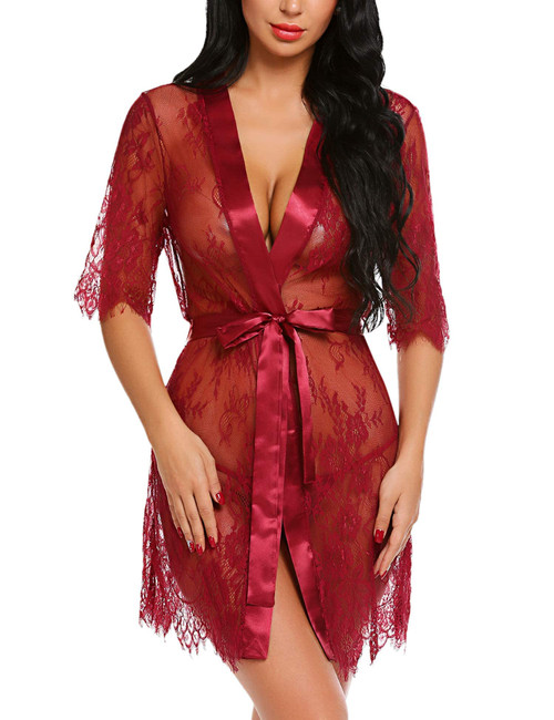 Avidlove sexy robes for women Kimono Robe Floral Lace Babydoll Lingerie Sheer Mesh Nightgown Dark Red L Avidlove sexy robes for women Kimono Robe Floral Lace Babydoll Lingerie Sheer Mesh Nightgown Dark Red L