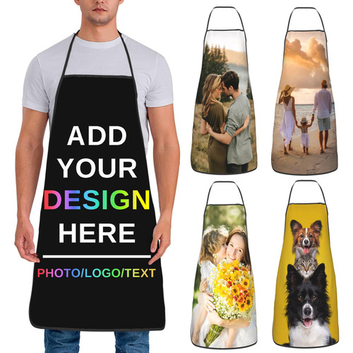 ihnlutzc Custom Chef Aprons, Personalized Kitchen Aprons with Your Photo Logo Text for Cooking Grill Baking