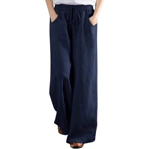 Bblulu Summer Pants for Women Casual Lightweight,Linen Crop Pants Loose Wide Leg Casual Capri Pants Lightweight Summer Pants Dark Blue