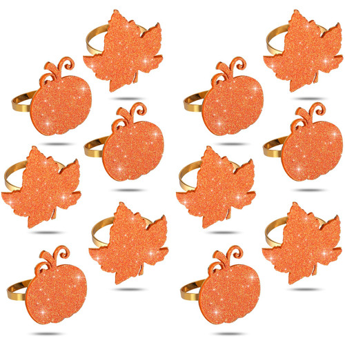 Thanksgiving Napkin Rings Set of 12, Fall Napkin Rings Thanksgiving Pumpkin Napkin Rings Holders Autumn Fall Maple Leaf Napkin Rings for Thanksgiving Fall Party Dinning Table Decorations