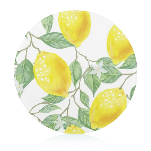 Summer Lemon Tempered Glass Cutting Board, DEVONWIDE 8" x 8" Round Cutting Boards for Kitchen Countertop, Decorative Chopping Board Non-Scratch Heat Resistant Dinning Chopping Block