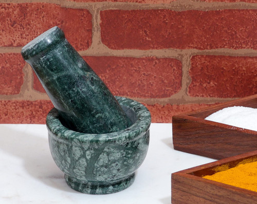 Marble Mortar & Pestles - 3 Inch Green Marble Grinder for Spices - Guacamole Bowl - Salsa, Pesto, Herb Crusher - Mortar Pestel Spice and Pills Crusher - Mortar and Pestle Set Small