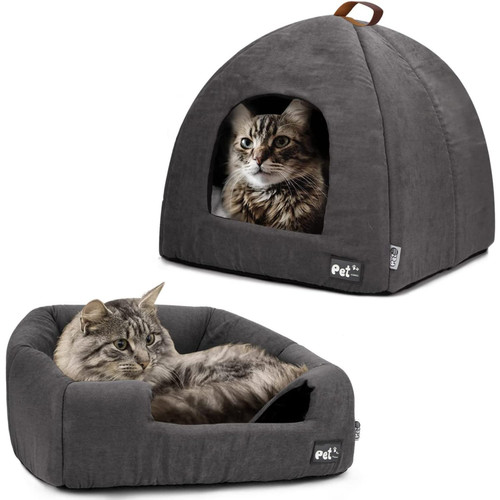 Cat Bed for Indoor Cats -Premium Pet Beds for Cats and Small Dogs, Cat Bed Cave, Comfortable Covered Cat Bed, Cat Tent, Kitten Bed, Small Animal Bed and Cat Hut with Cushioned Pillow (Medium, Grey)
