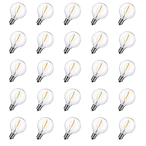 25-Pack Shatterproof LED G40 Replacement Bulbs, E12 Screw Base LED Globe Light Bulbs for Outdoor Patio String Lights, Equivalent to 5-Watt Clear Light Bulbs